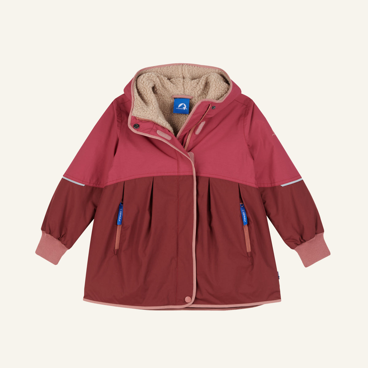 AINA MUKKA Kinderjacke mit Kapuze, Bordeauxrot, Innenfutter aus Teddystoff, Reißverschluss