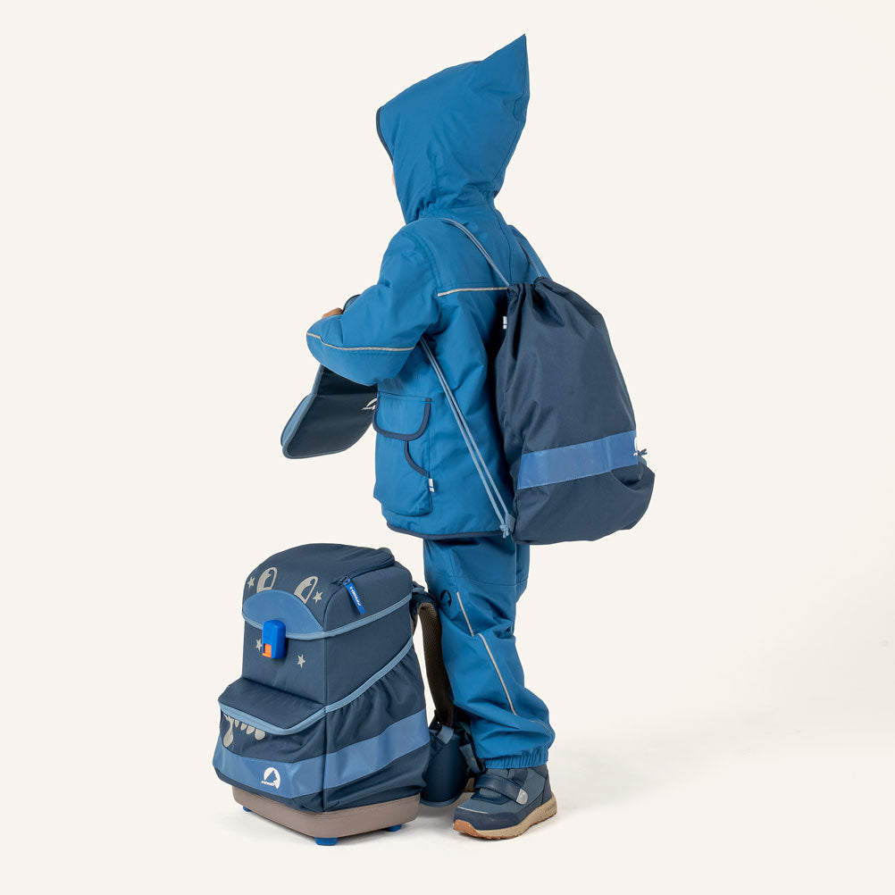 Kinder-Rucksack-Set in Blau mit zusätzlichem Turnbeutel und Seitenfach