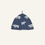 Dunkelblaue Kinder-Beanie mit Eisbären- und Schneeflockenmuster