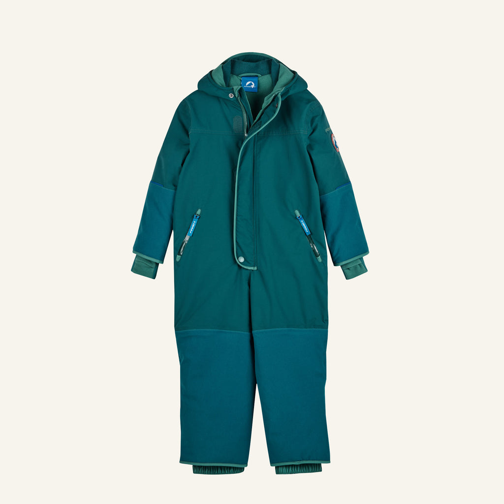 HUSKY Overall in Petrol-Grün mit Kapuze, verdecktem Reißverschluss und Zippern an Taschen