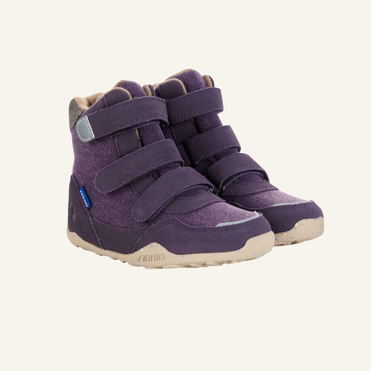 Plum-colored children's boots with Velcro closure and padded ankle section