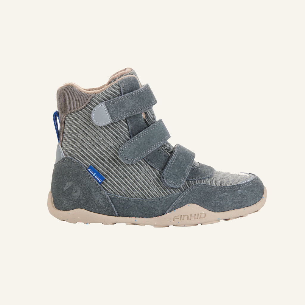 Kinderstiefel in Dunkelgrau mit zwei Klettverschlüssen und gepolstertem Schaft