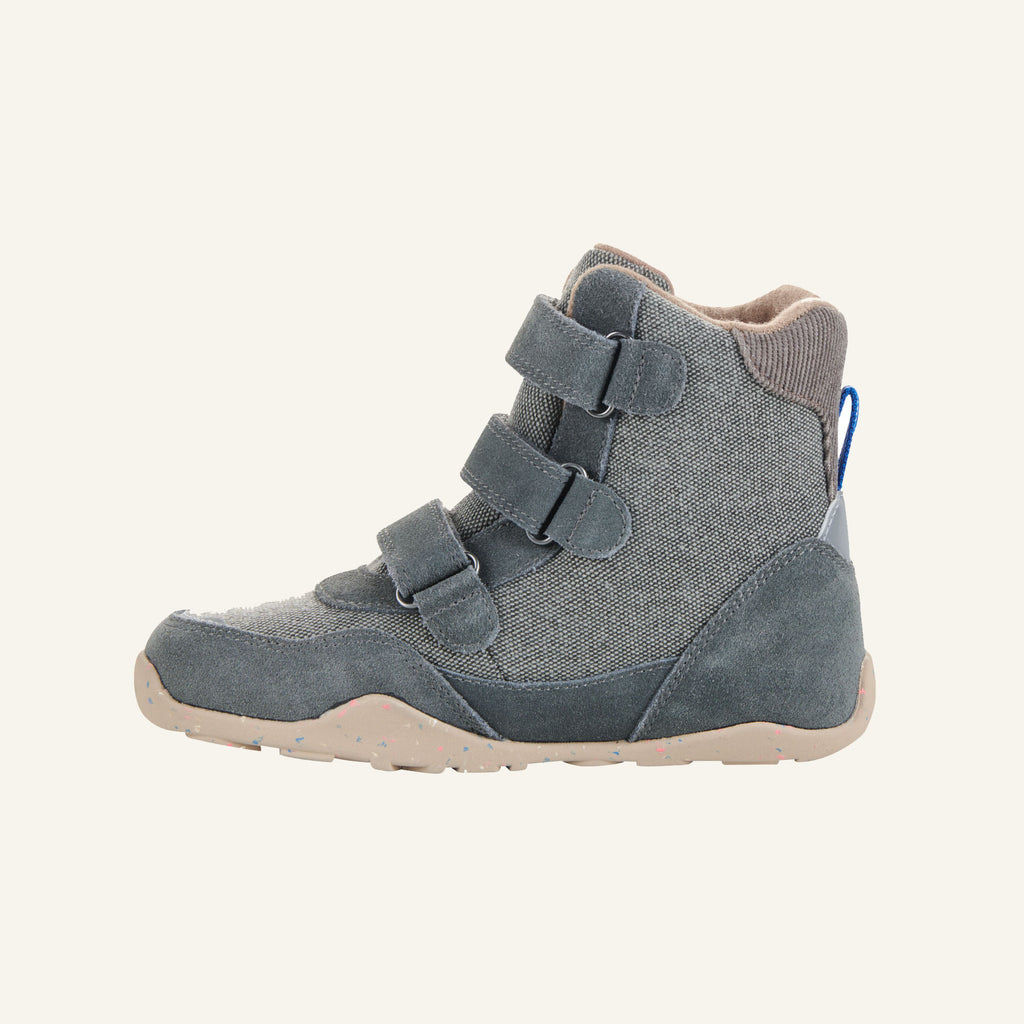 Kinderstiefel in Dunkelgrau mit drei Klettverschlüssen und dicker Laufsohle