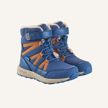 KARI dark blue winter boots with orange decorative stitching and lace-up closure