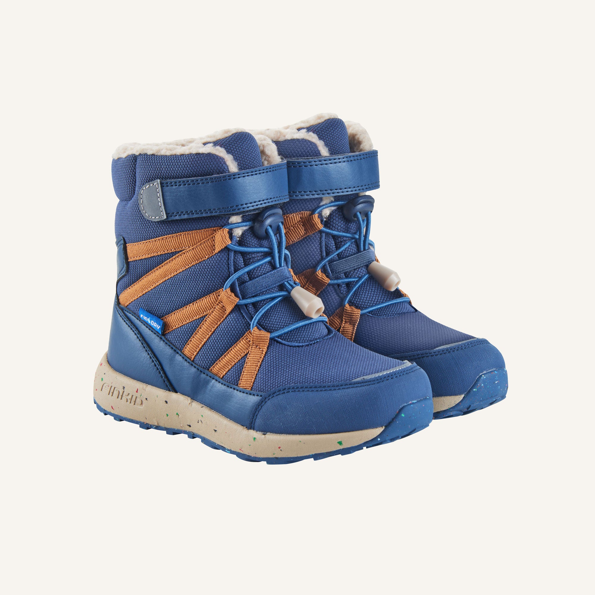 KARI dark blue winter boots with orange decorative stitching and lace-up closure