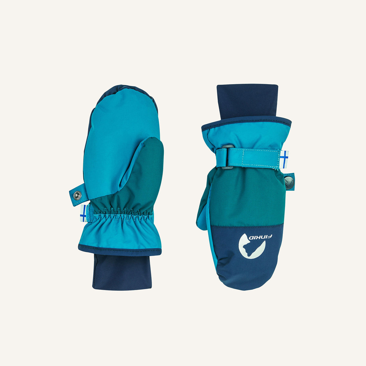 Kinder-Winterhandschuhe petrolblau/dunkelblau mit Stulpen-Gurt