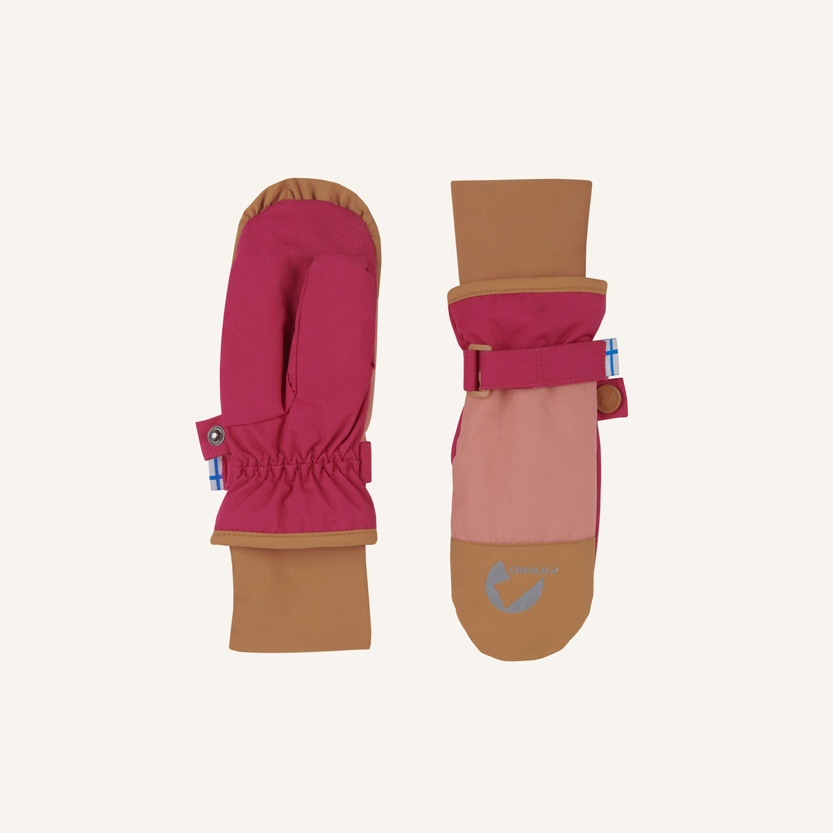 Kinder-Winterhandschuhe fuchsia/braun mit Stulpen-Riemen und Klett