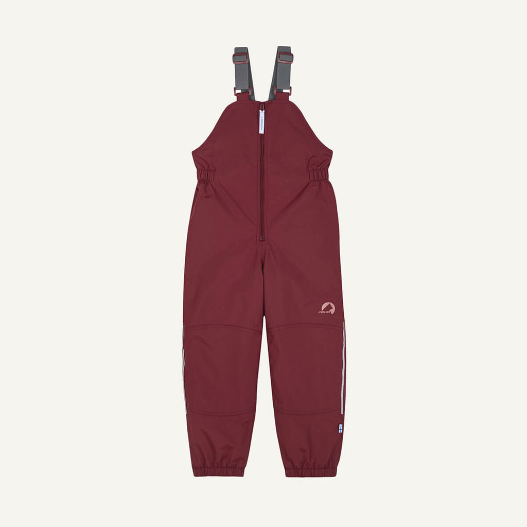 KUNI wine red overalls with zipper, suspenders, and elastic leg hem