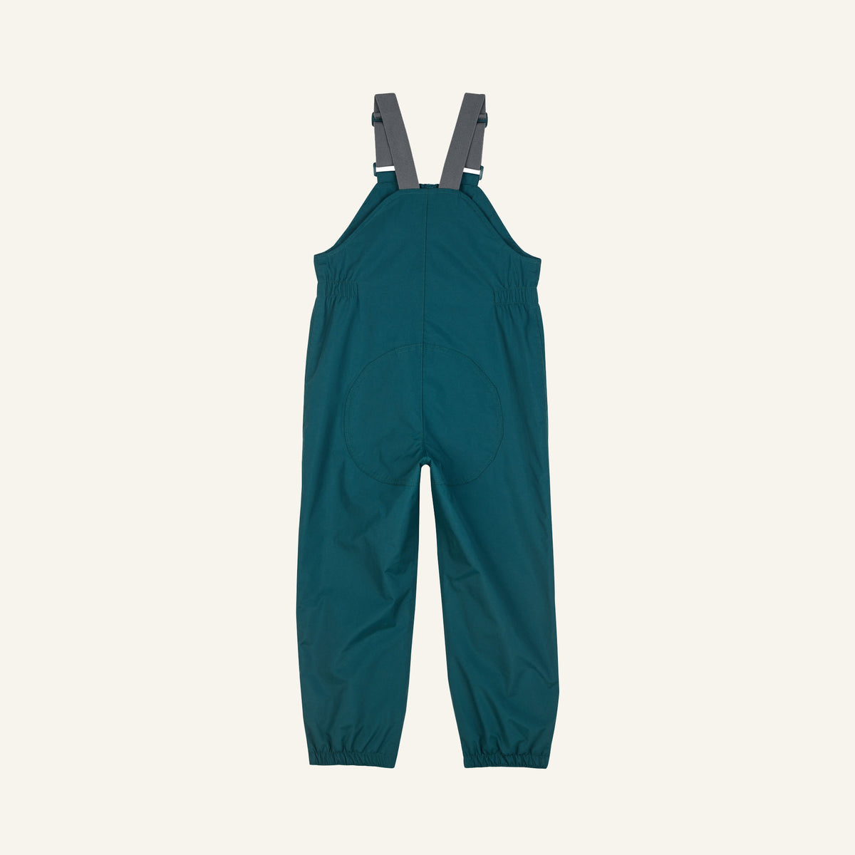Kids' overalls, deep petrol blue, back view, adjustable straps