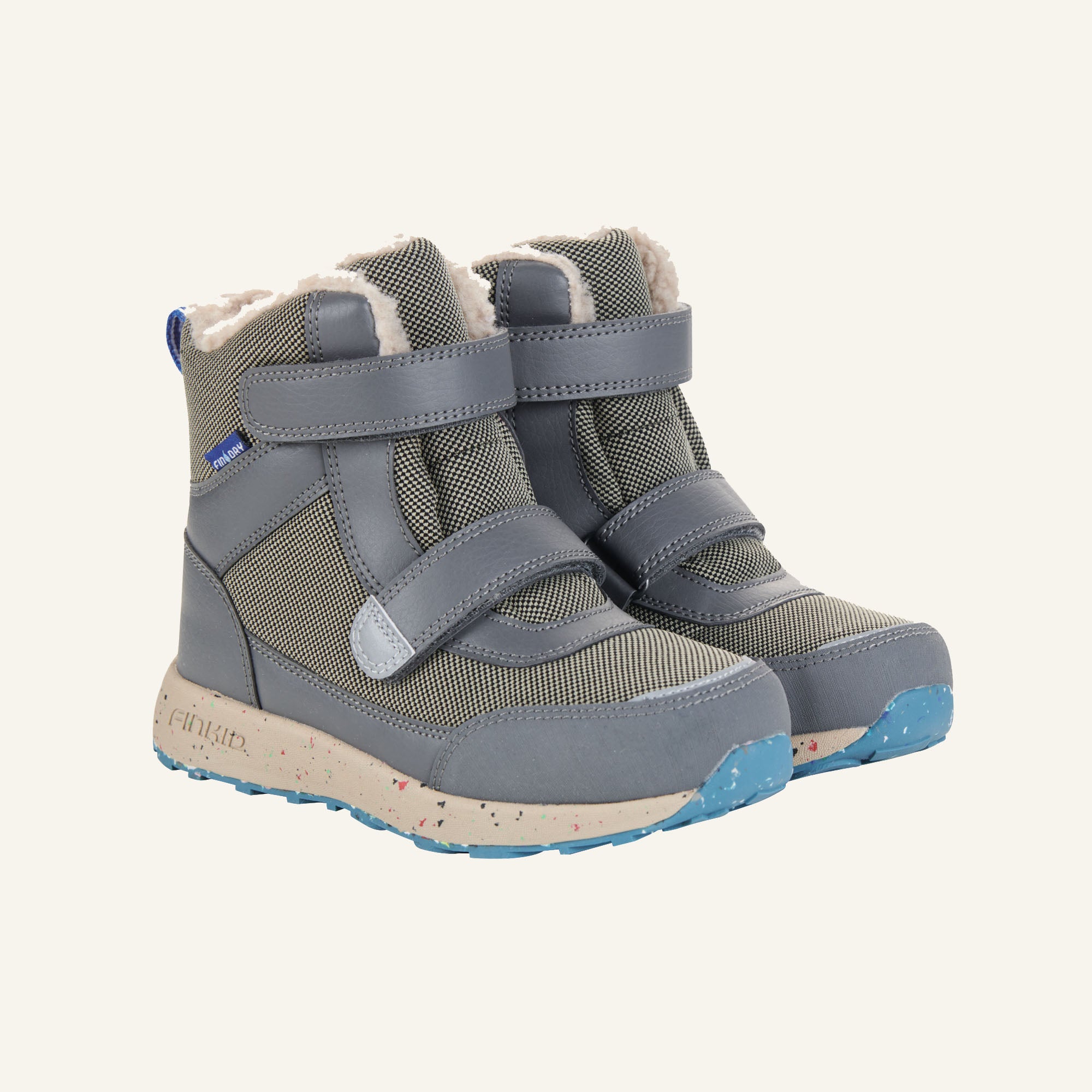 LAPPI EKO Winterstiefel, grau, mit Klettverschluss und Kunstfellbesatz