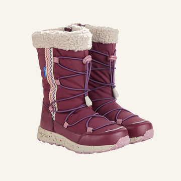 LAUMA Snow boots in cranberry with faux fur collar and lace-up