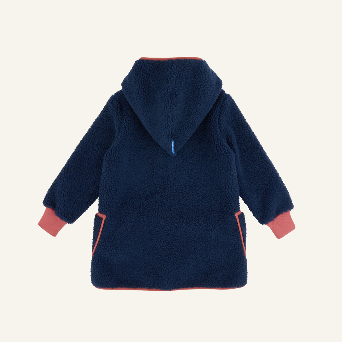Kinder-Fleecejacke dunkelblau mit Kapuze, Reißverschluss vorne, lange Ärmel, Taschen
