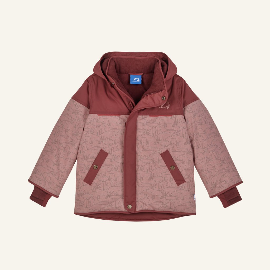 LIVO hooded jacket in burgundy and pink with pockets and snap buttons