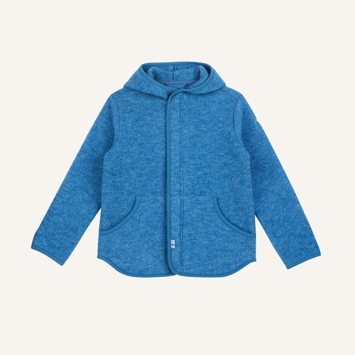 Kids' fleece jacket with hood, zipper, and pockets, blue