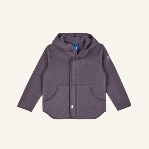 Kids' fleece jacket with hood, zipper, and pockets, dark purple