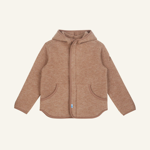 Children's fleece jacket with hood, zipper and pockets, light brown