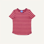 Striped children's t-shirt, pink with pink stripes, crew neck, short sleeves.