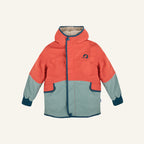 Kinder-Wendejacke mit Kapuze, orange und türkis, Teddyfutter in Beige