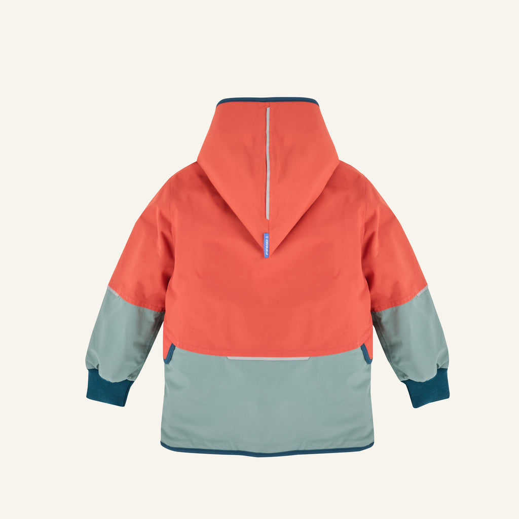 Kinder-Wendejacke mit Kapuze, orange und türkis, mittiger Reißverschluss, 2 Taschen