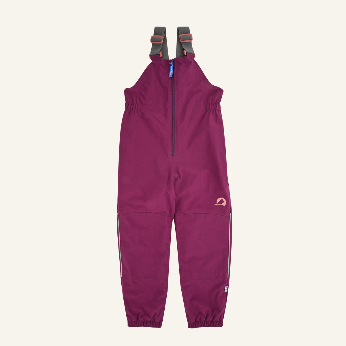 PIKKU LATULI-Latzhose, weinrot/violett, durchgehender Reißverschluss, Träger