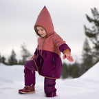 Kinderjacke mit Kapuze in lila, Farbblock-Design und Reißverschluss vorne