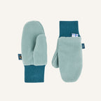 Turquoise teddy fleece mittens with ribbed cuffs and Velcro