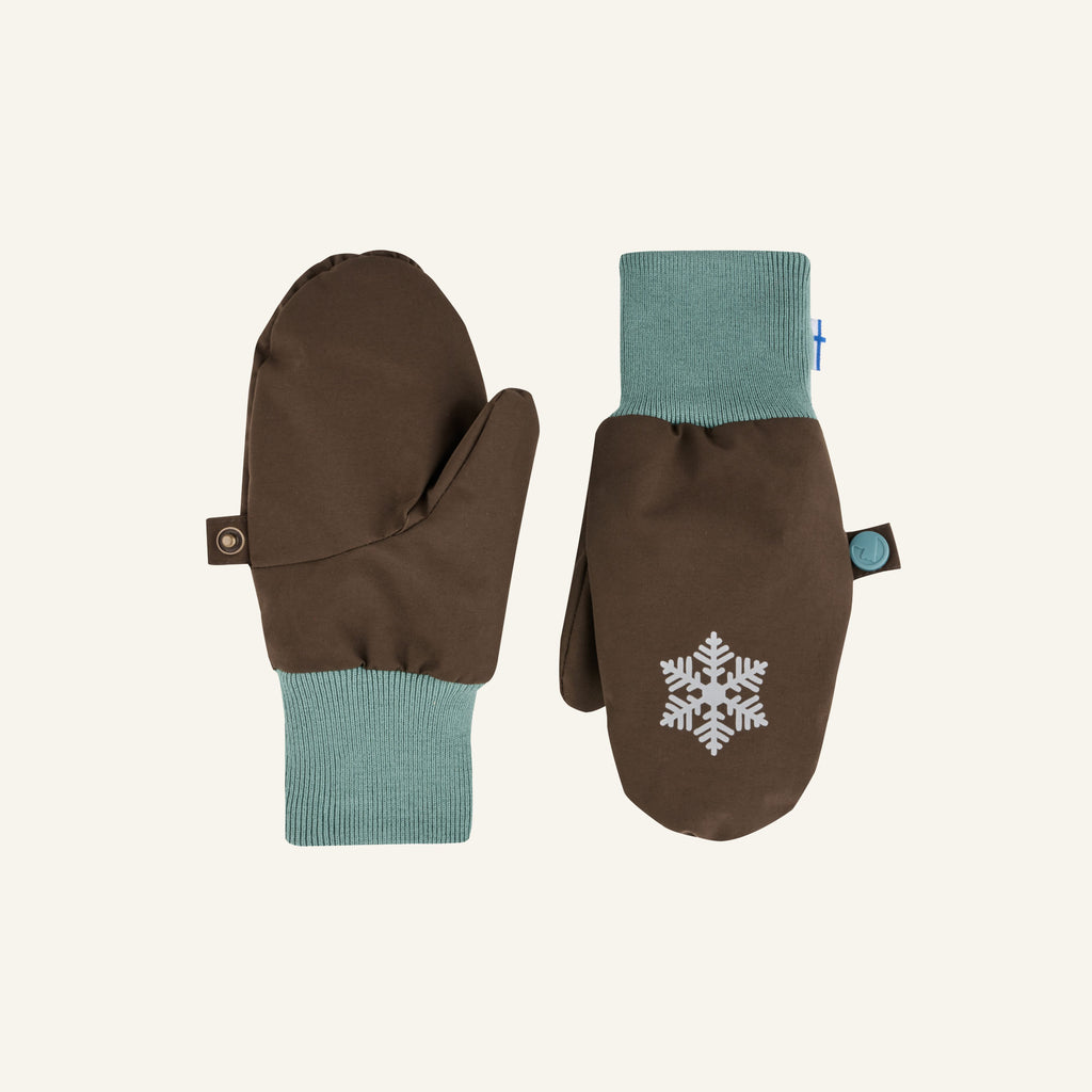 RUKKANEN Winter gloves with snowflake, knitted in brown and turquoise