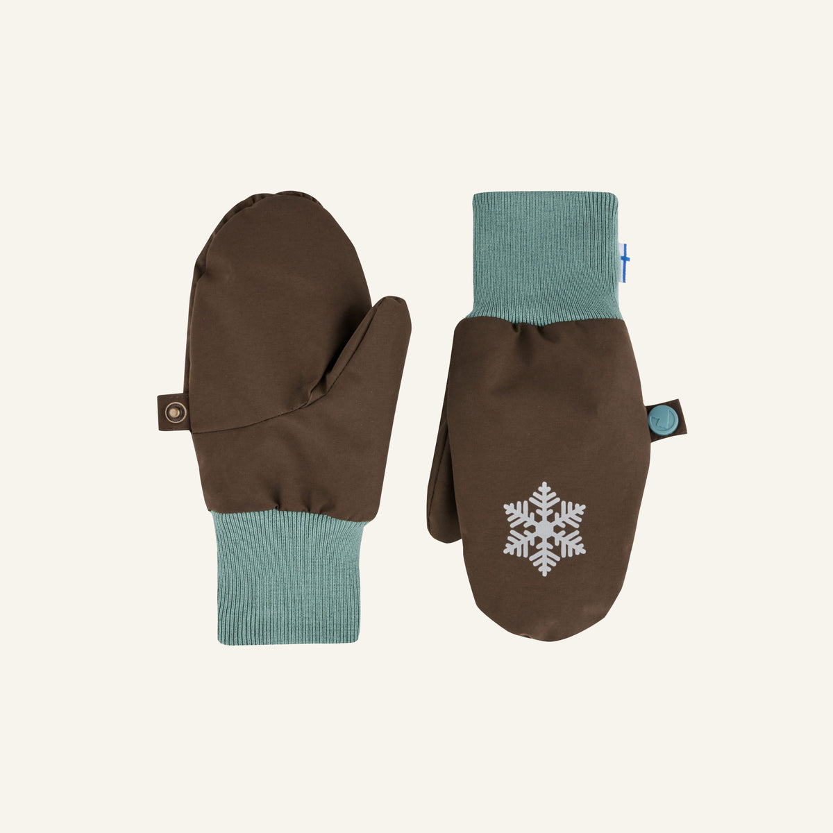 RUKKANEN Winter gloves with snowflake, knitted in brown and turquoise
