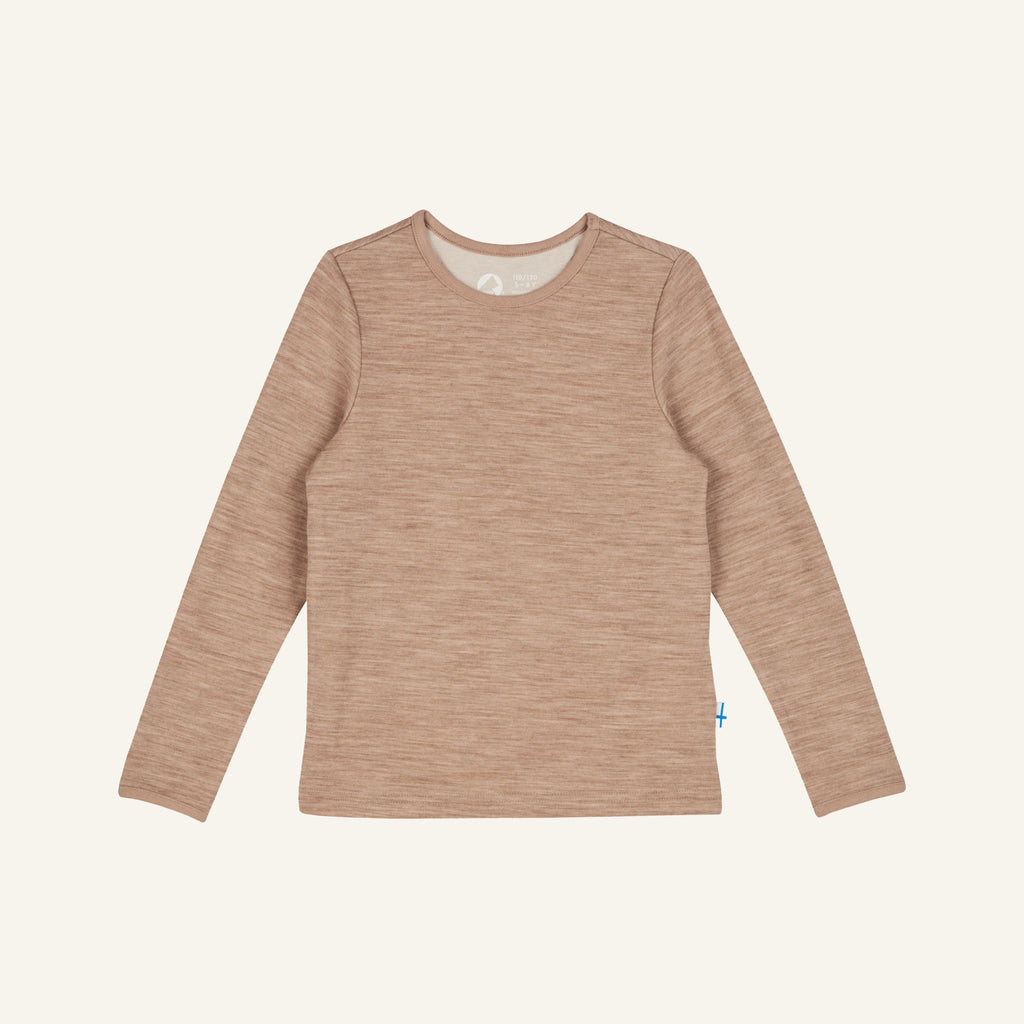 Langarmshirt aus weichem Jersey, beigemeliert, Rundhalsausschnitt, lange Ärmel