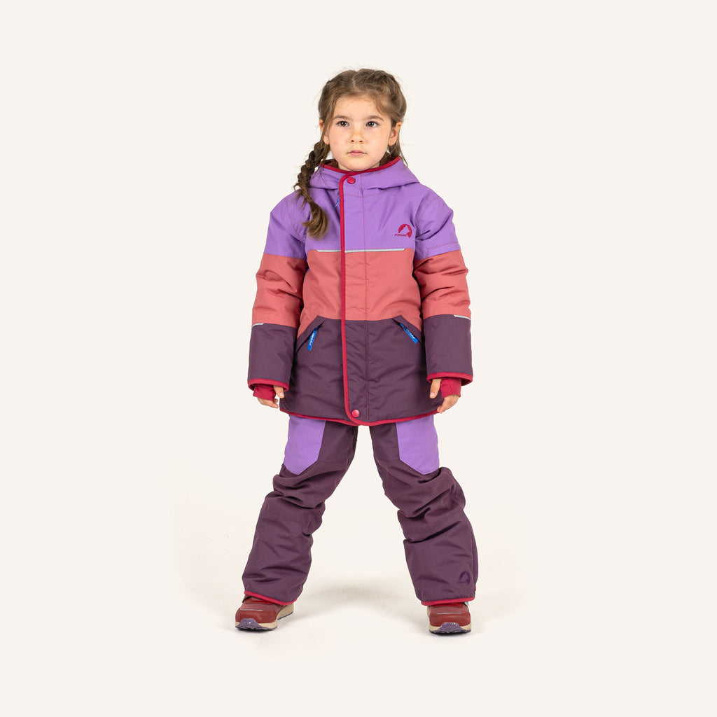 Kids' winter jacket TAIKA SNOW with hood in purple-pink block design