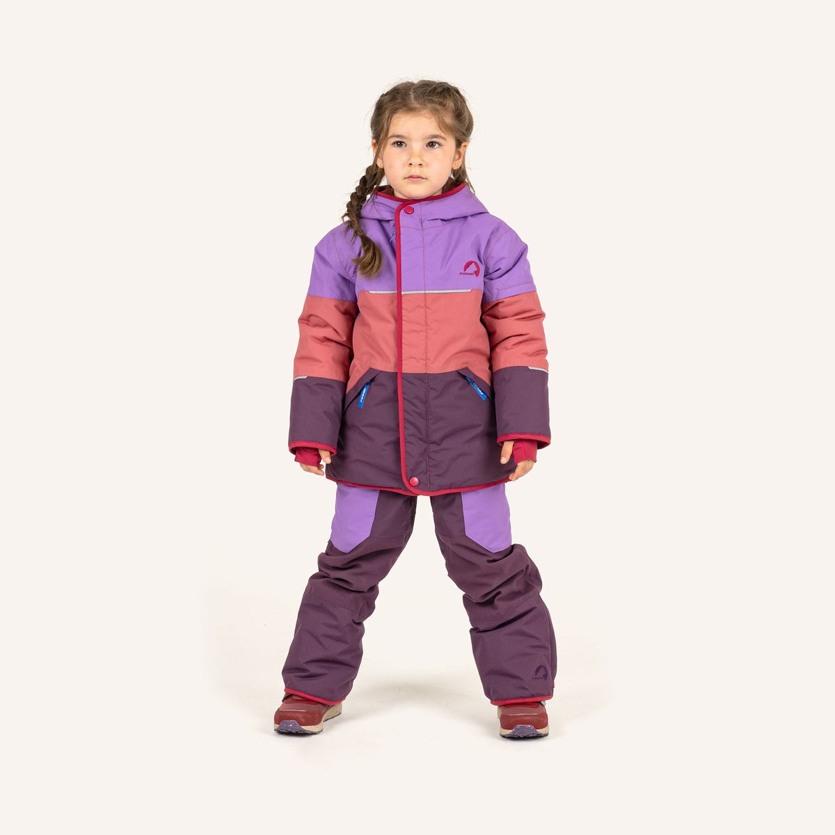 Kids' winter jacket TAIKA SNOW with hood in purple-pink block design