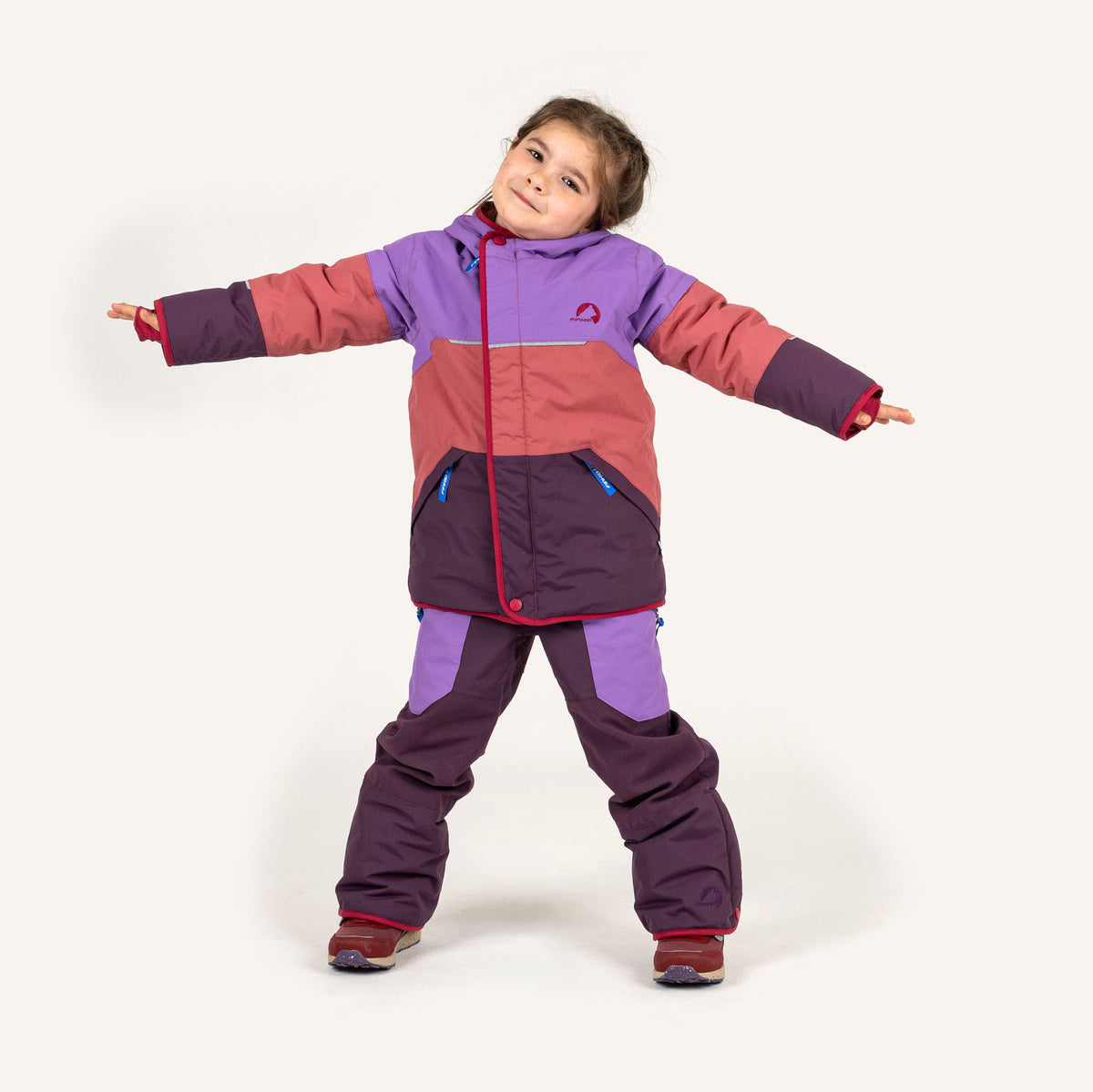 Kids' winter jacket TAIKA SNOW with hood, purple-pink color block design and lined front