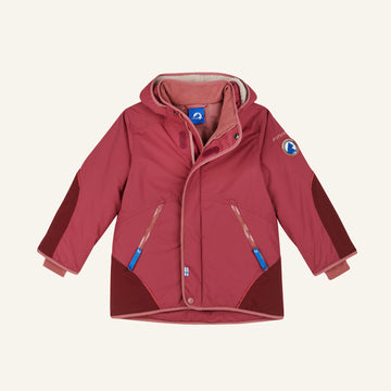 Bordeauxrote Winterjacke mit Kapuze, Reißverschluss und Eingrifftaschen