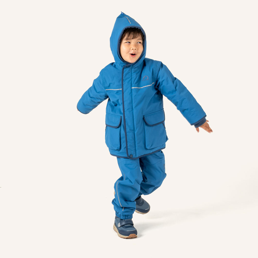 Kinder-Winterjacke mit Kapuze und Reißverschluss, mehrere Taschen, blau