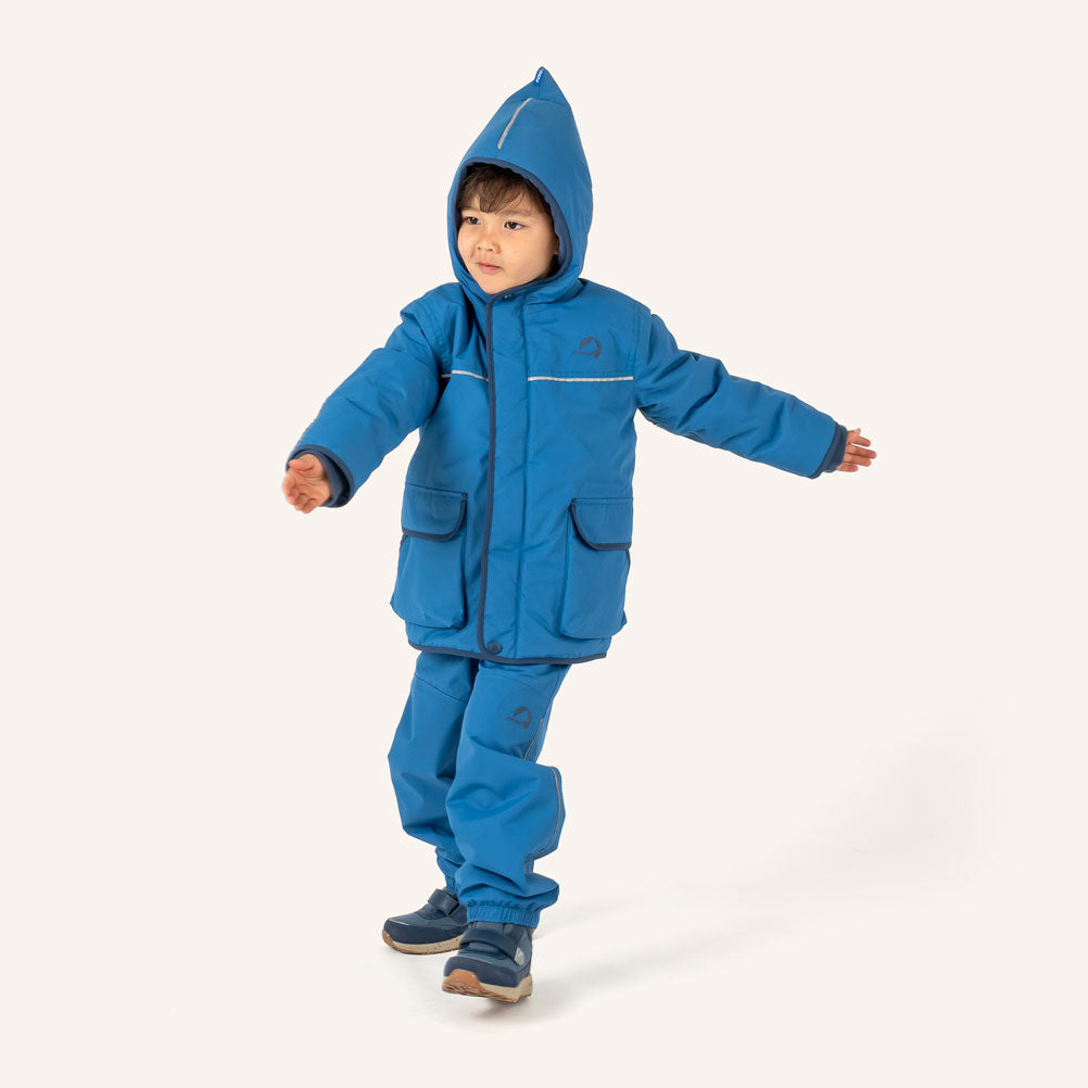 Kinder-Winterjacke mit Kapuze, Reißverschluss vorne und zwei Taschen, blau