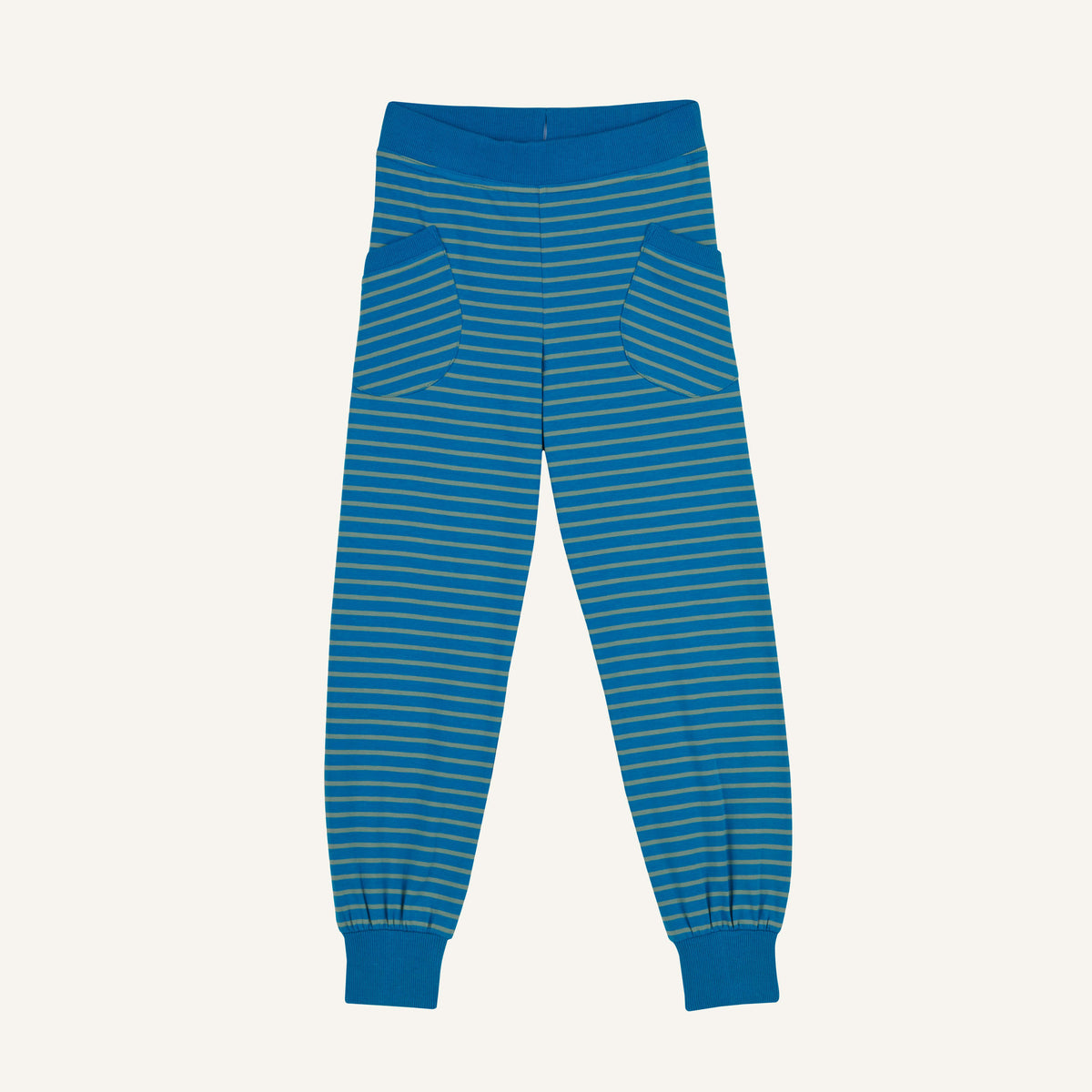 TIIKERI Hose mit Streifenmuster, türkisblau und dunkelblau, mit Bündchen