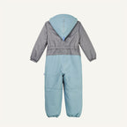 Kinder-Winteroverall mit Kapuze, Rückenansicht, grau-hellblaue Farbkombination