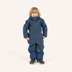 Kinder-Winteroverall mit Kapuze und Reißverschluss, dunkelblau, seitliche Reißverschlusstaschen, lang