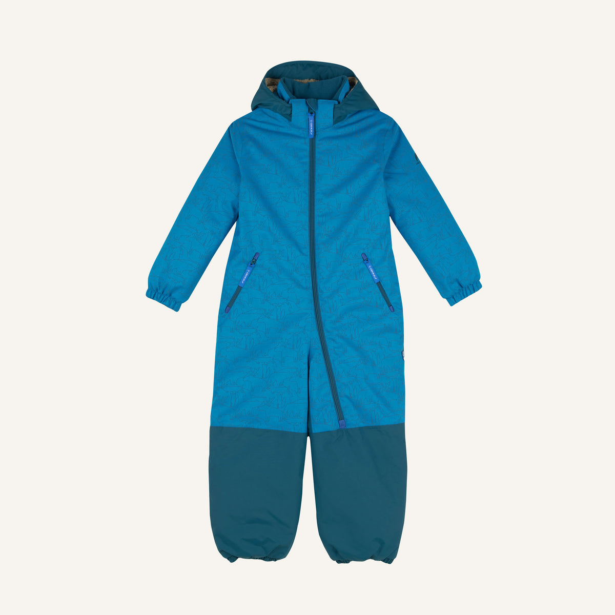 Kinder-Winteroverall mit Kapuze und Reißverschluss, türkis mit dunklerem unteren Teil