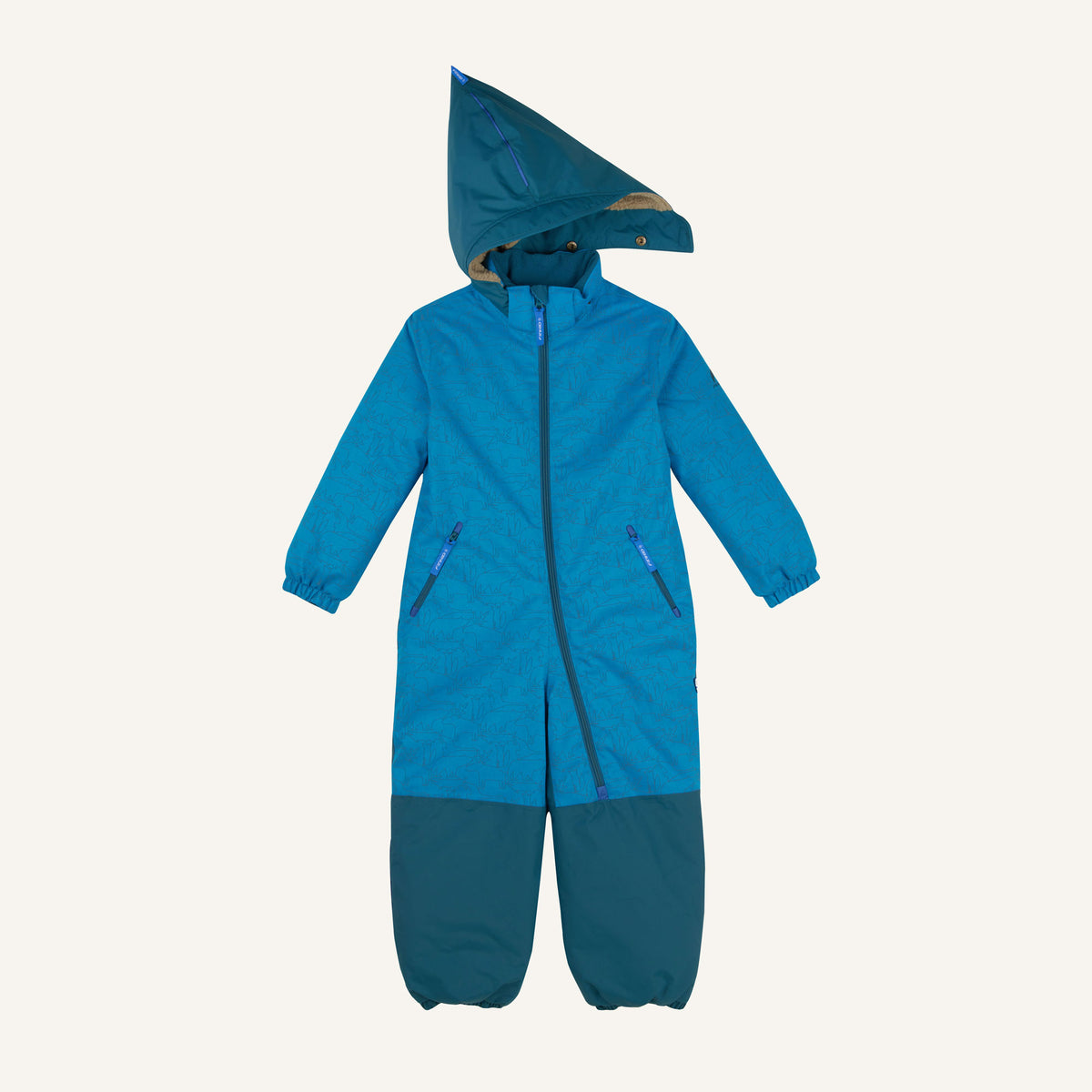 TURVA ICE Kinder-Winteroverall, türkisblau mit Kapuze und durchgehendem Reißverschluss