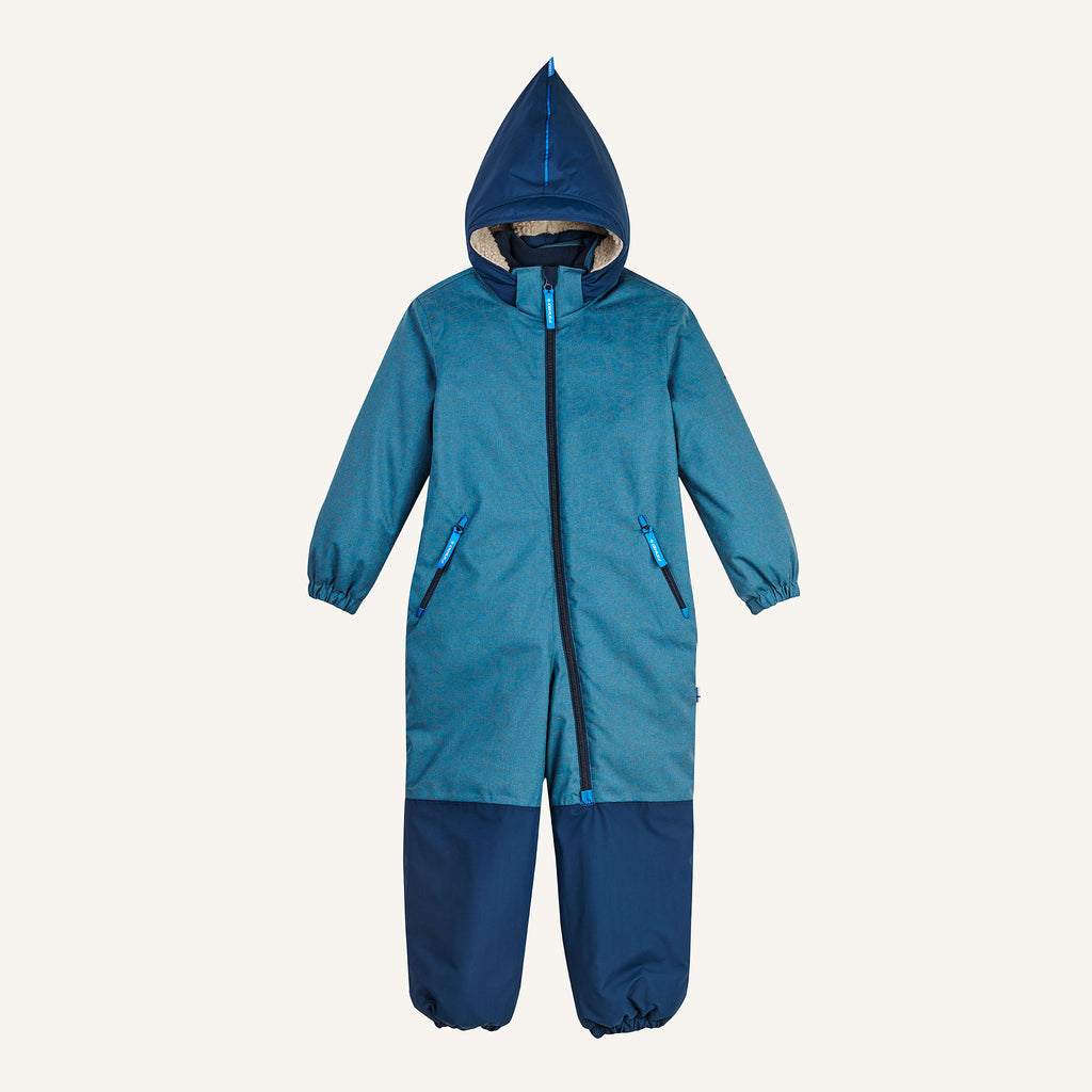 TURVA ICE Kinder-Winteroverall, blau mit Kapuze und Reißverschluss, gefütterte Vorderansicht