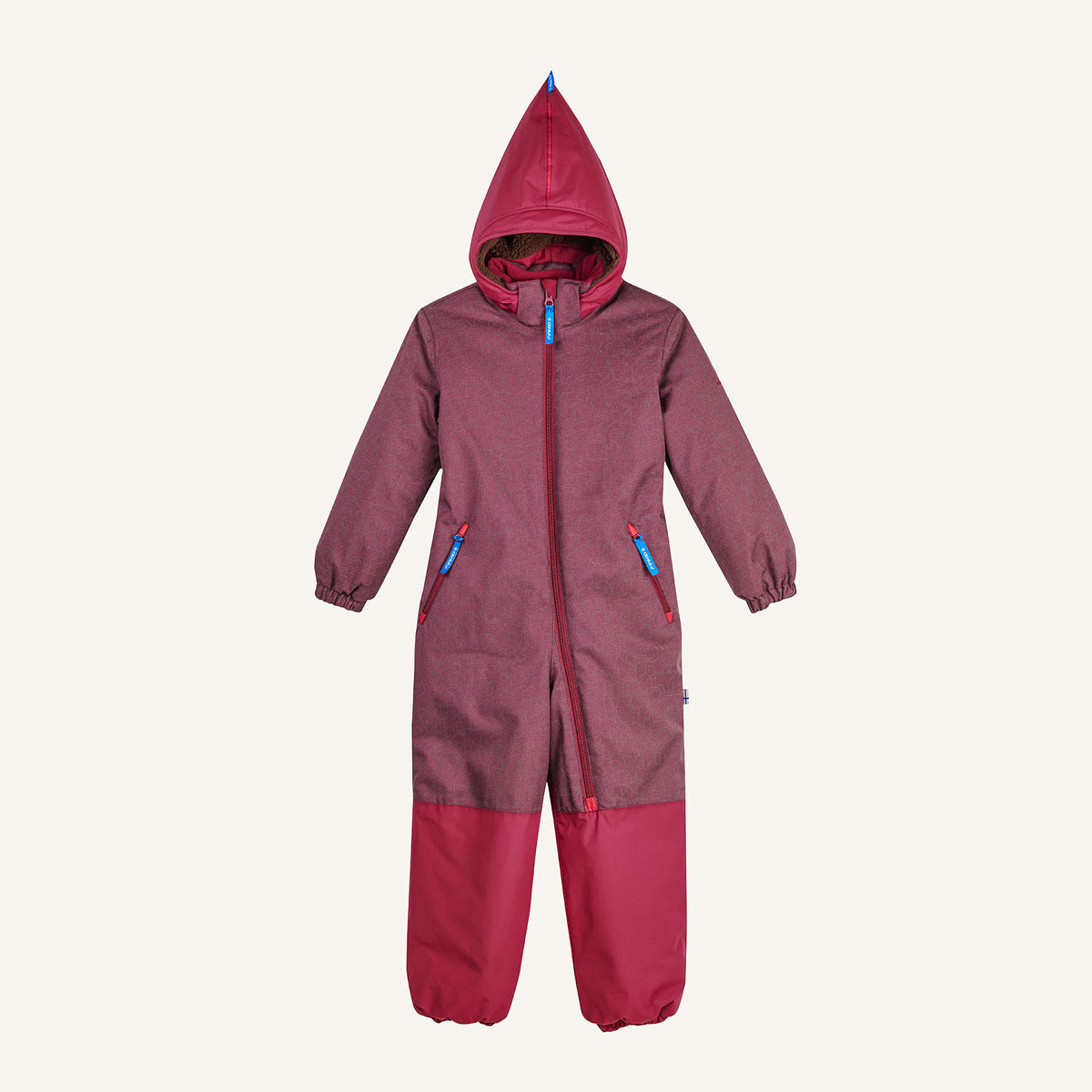 TURVA ICE Kinder-Winteroverall, weinrot/brombeer mit Kapuze und durchgehendem Reißverschluss
