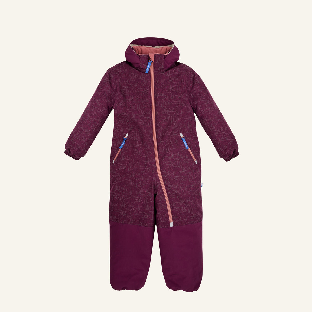 Lila Kinder-Overall mit Kapuze, Reißverschluss und Eingrifftaschen