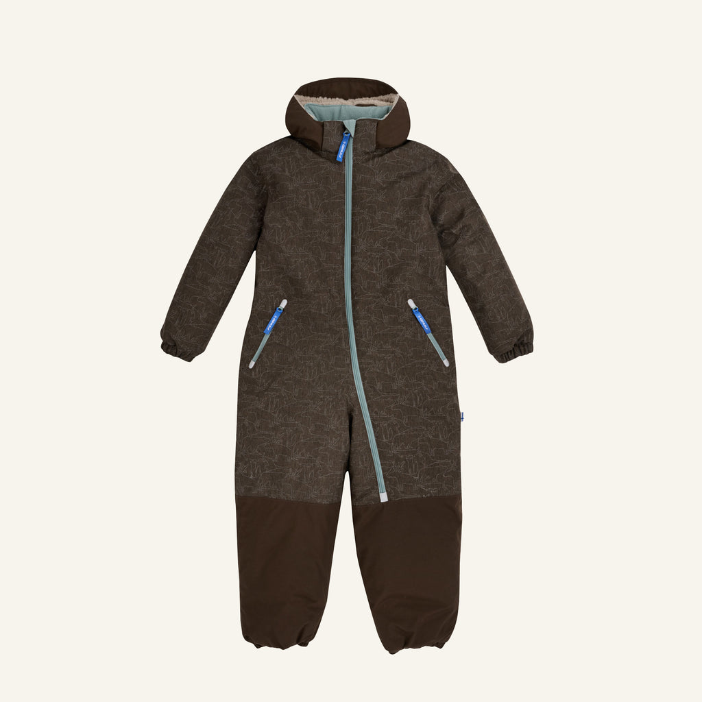 Dunkelgrauer Kinder-Overall mit Kapuze, Reißverschluss und kontrastierenden Taschen