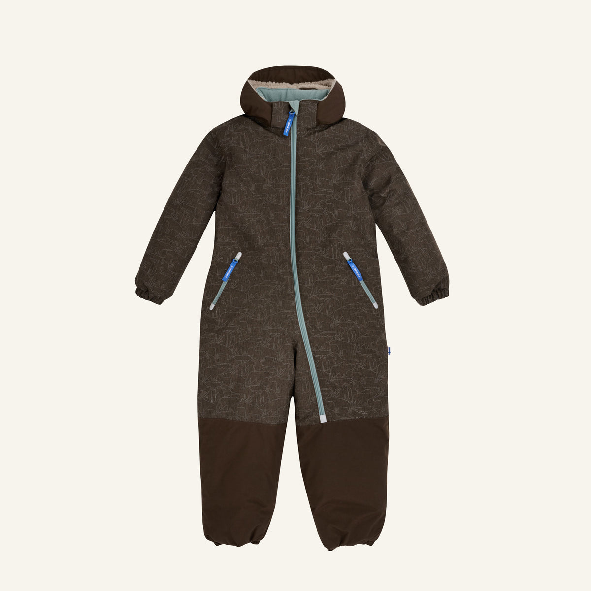 Dunkelgrauer Kinder-Overall mit Kapuze, Reißverschluss und kontrastierenden Taschen