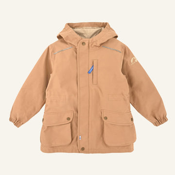 Kapuzen-Outdoorjacke in Camel mit Frontreißverschluss und Pattentaschen