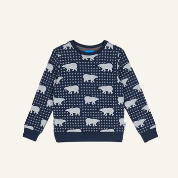 Kinderpullover navy mit Bärenmuster, Rundhalsausschnitt und langen Ärmeln