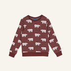 Kids' burgundy bear print crew neck sweater with long sleeves