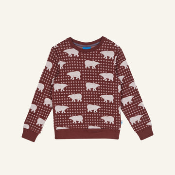 Kinderpullover bordeaux mit Bärenmuster, Rundhalsausschnitt und langen Ärmeln